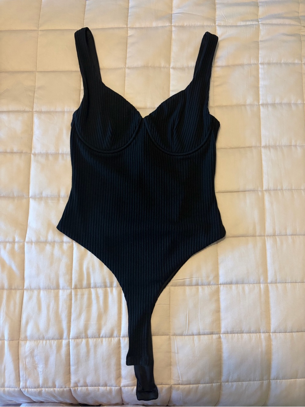 Meshki Black Ribbed Bustier Bodysuit - Women Tops